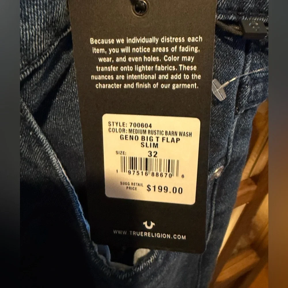 True Religion Geno Relaxed Slim Jeans -  Big Tab Flap NWT 32x32